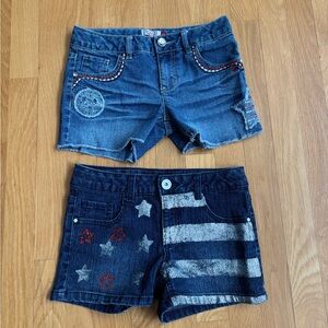 SO Girls Denim Shorts Set - Medium Wash & Dark Indigo with Stars